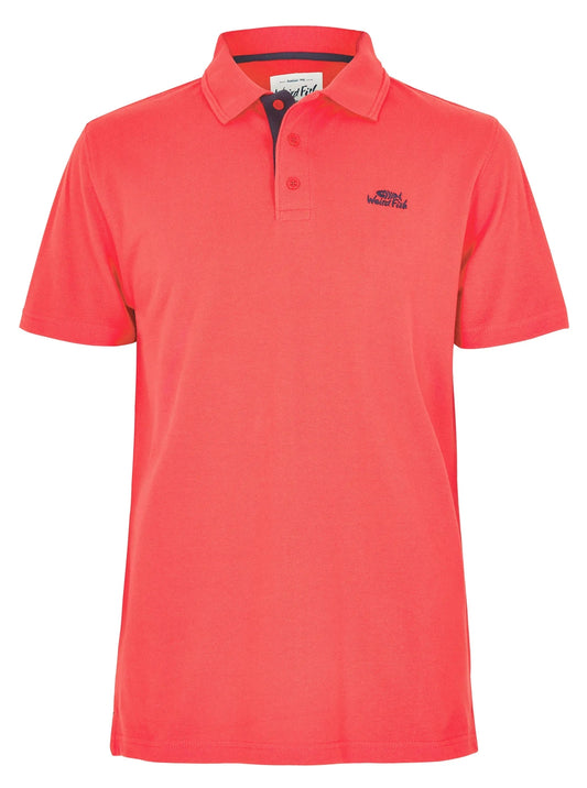Weird Fish mens red polo shirt with short sleeves and button-up collar in vibrant red
