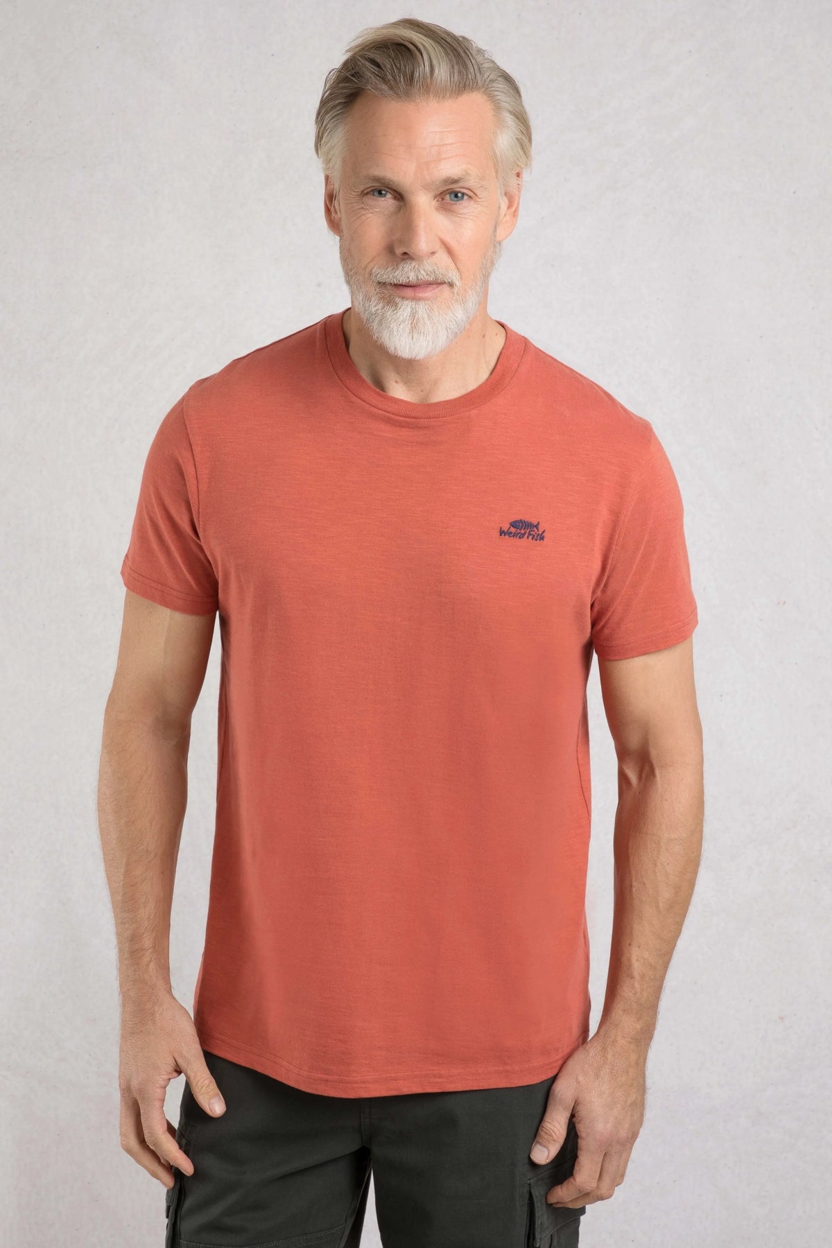 Weird Fish mens t-shirt baked clay color with short sleeves and small logo on chest