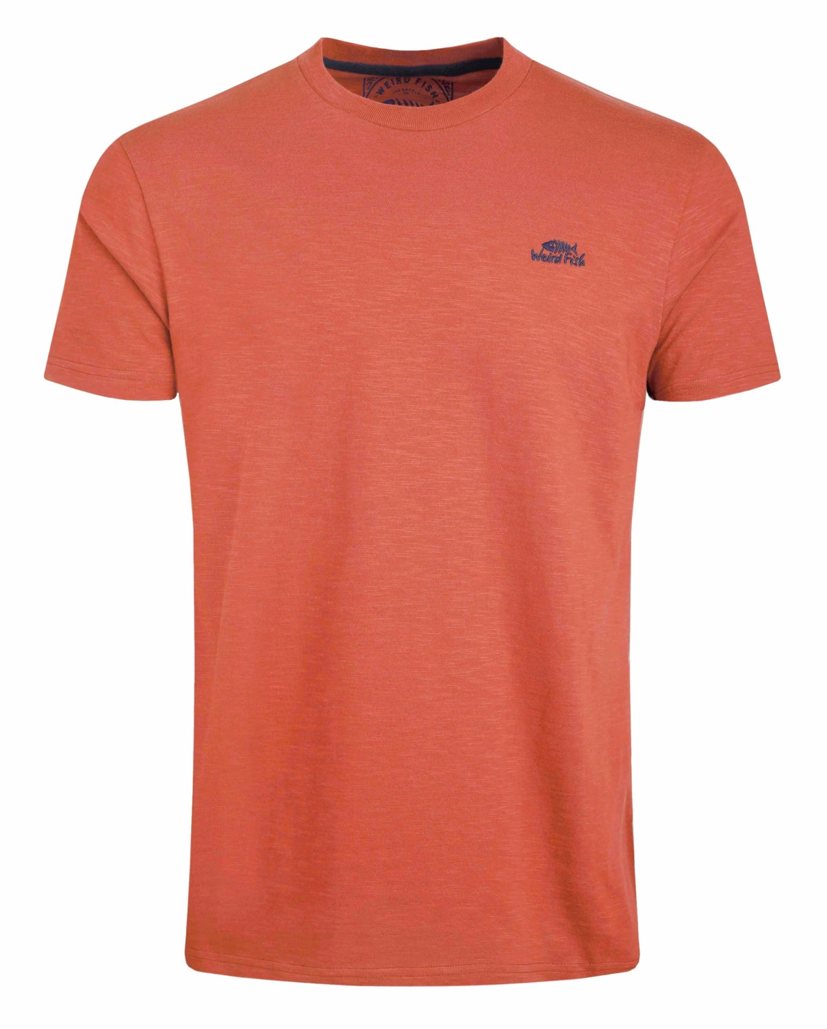 Main view of a Weird Fish mens plain Fished t-shirt baked clay colour short sleeve casual cotton top
