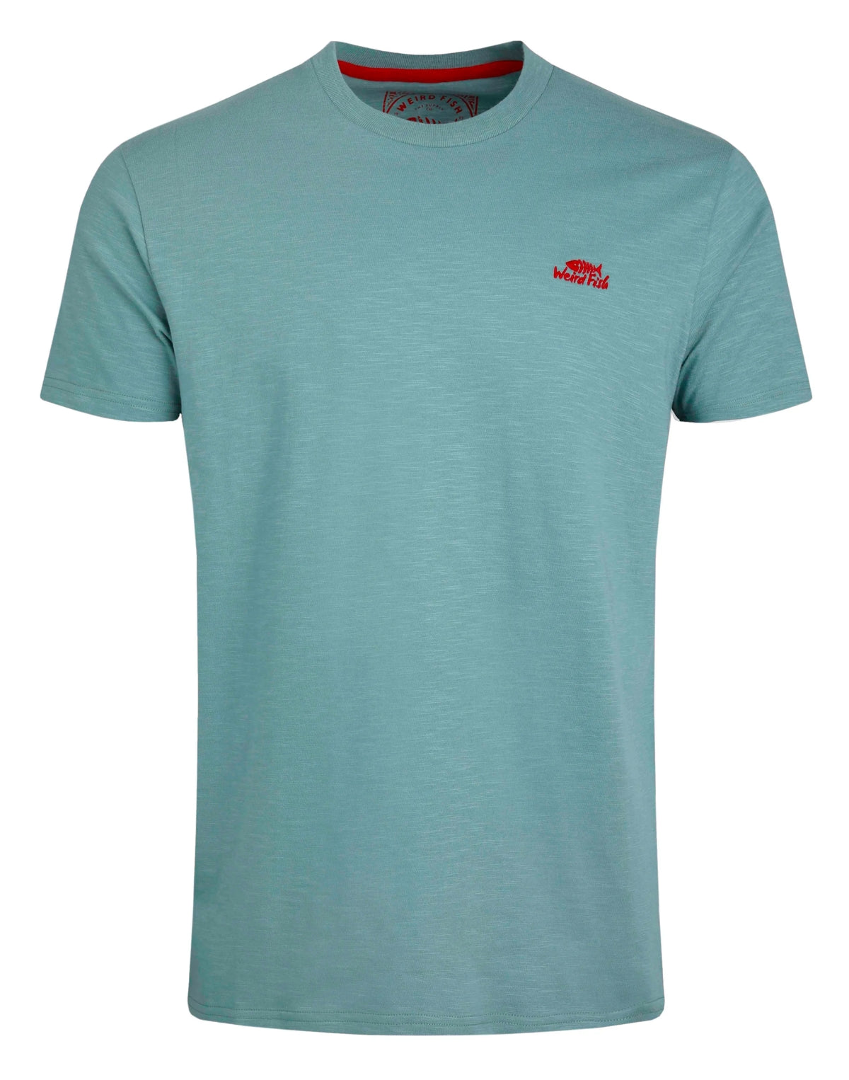 Weird Fish mens t-shirt blue with short sleeves and red logo on chest in classic fit