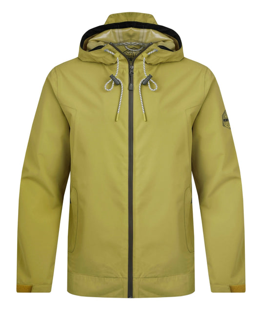 Weird Fish mens waterproof jacket tarragon in green with hood and front zipper