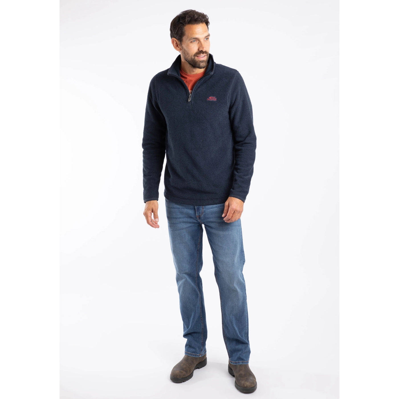 Weird Fish Mens Errill Quarter Zip Textured Fleece Midnight Navy