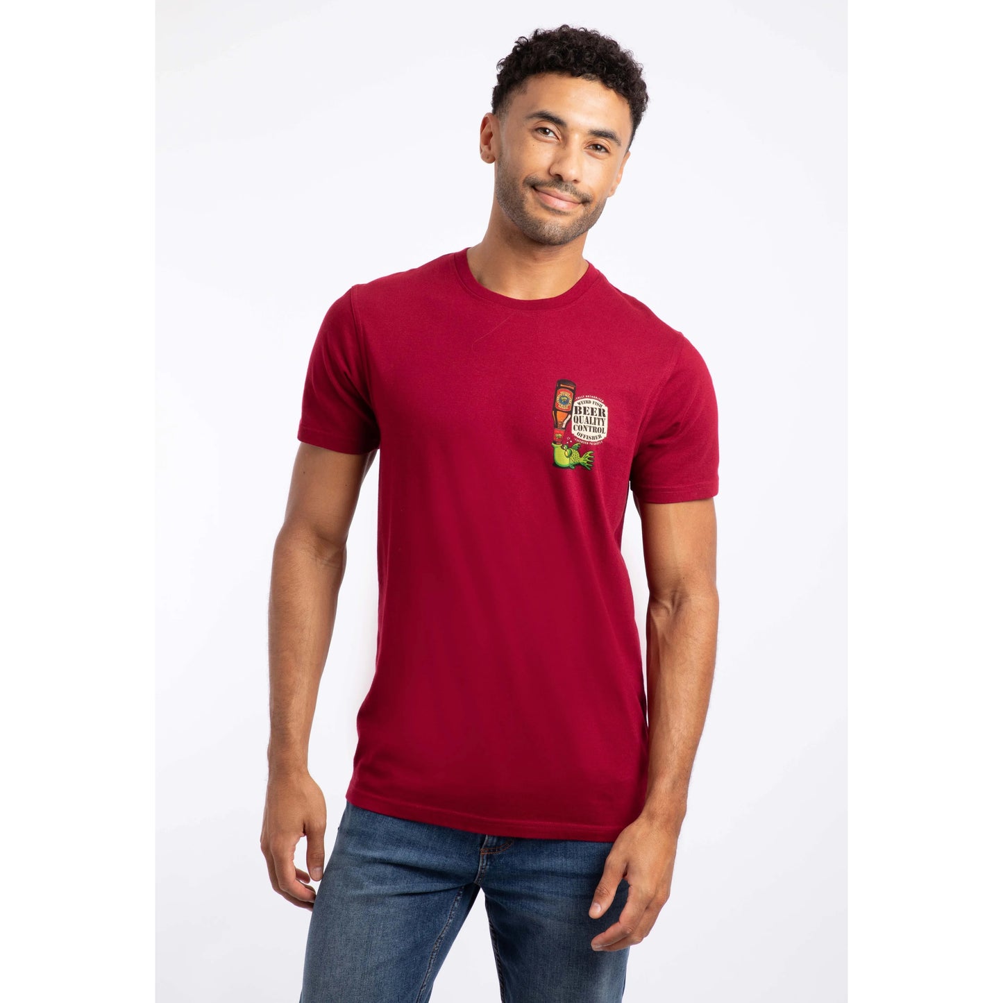 Weird Fish Mens Beer Offisher T-Shirt in Garnet Red