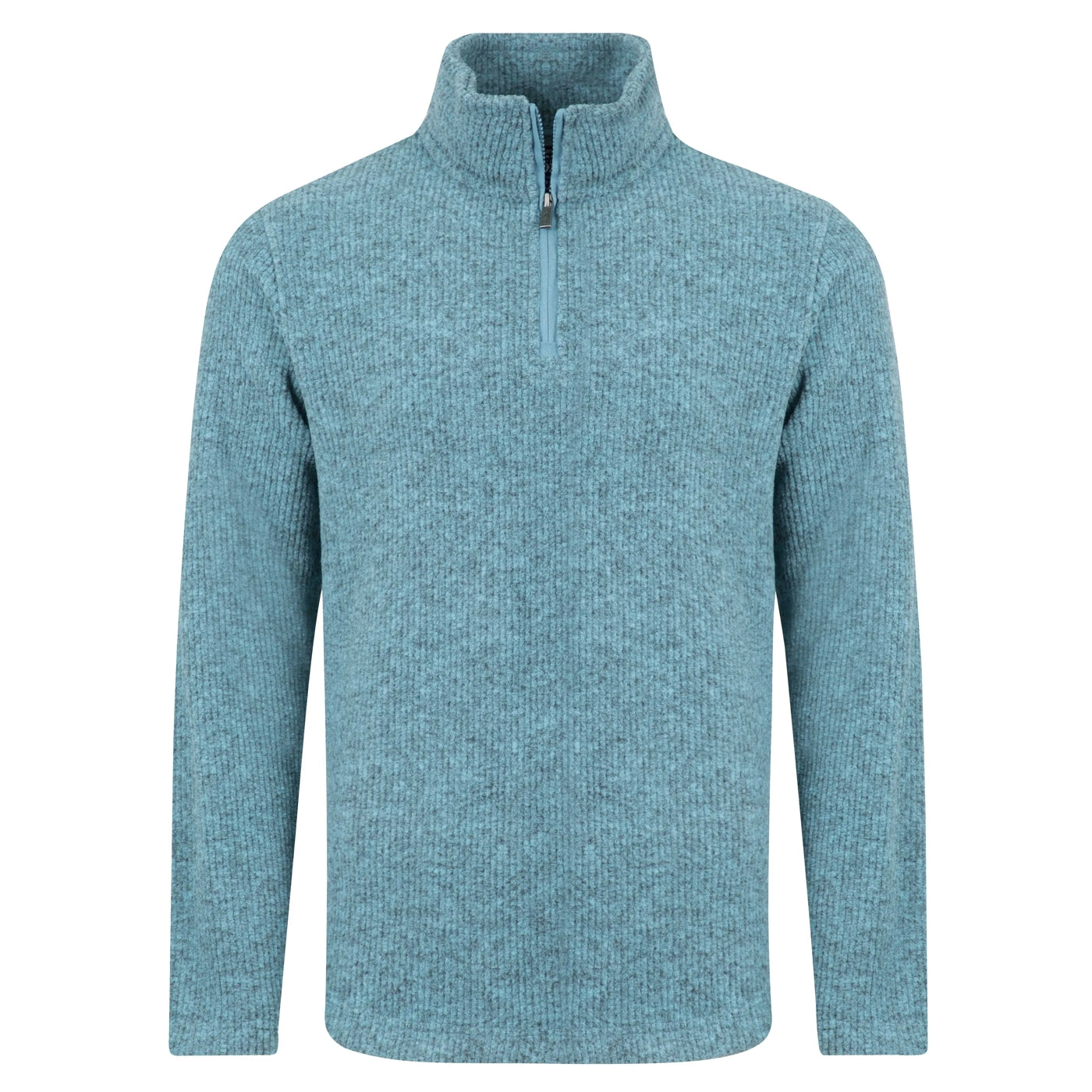 Blue ribbed Weird Fish Newport fleece with a quarter zip on a white background