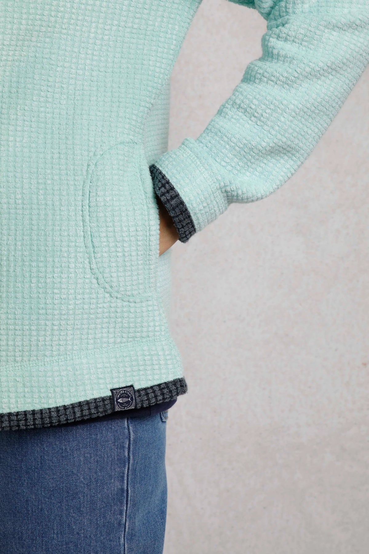 Weird Fish Ariana fleece jacket in teal with textured fabric and contrasting cuffs