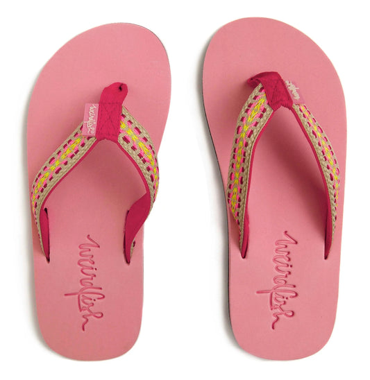 Weird Fish womens adila flip flops pink with patterned straps and cushioned footbed