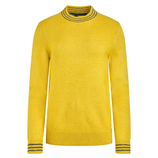 Womens yellow Weird Fish Dawkins jumper with striped cuffs on a white background