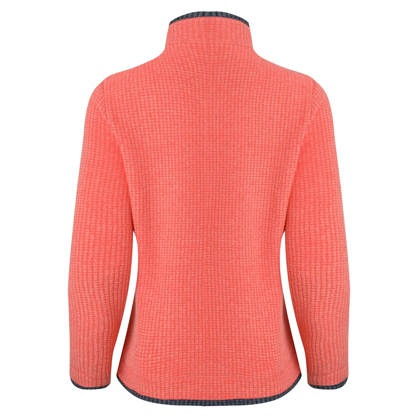 Weird Fish womens Ariana full zip grid fleece coral in bright coral colour with black trim on collar and cuffs