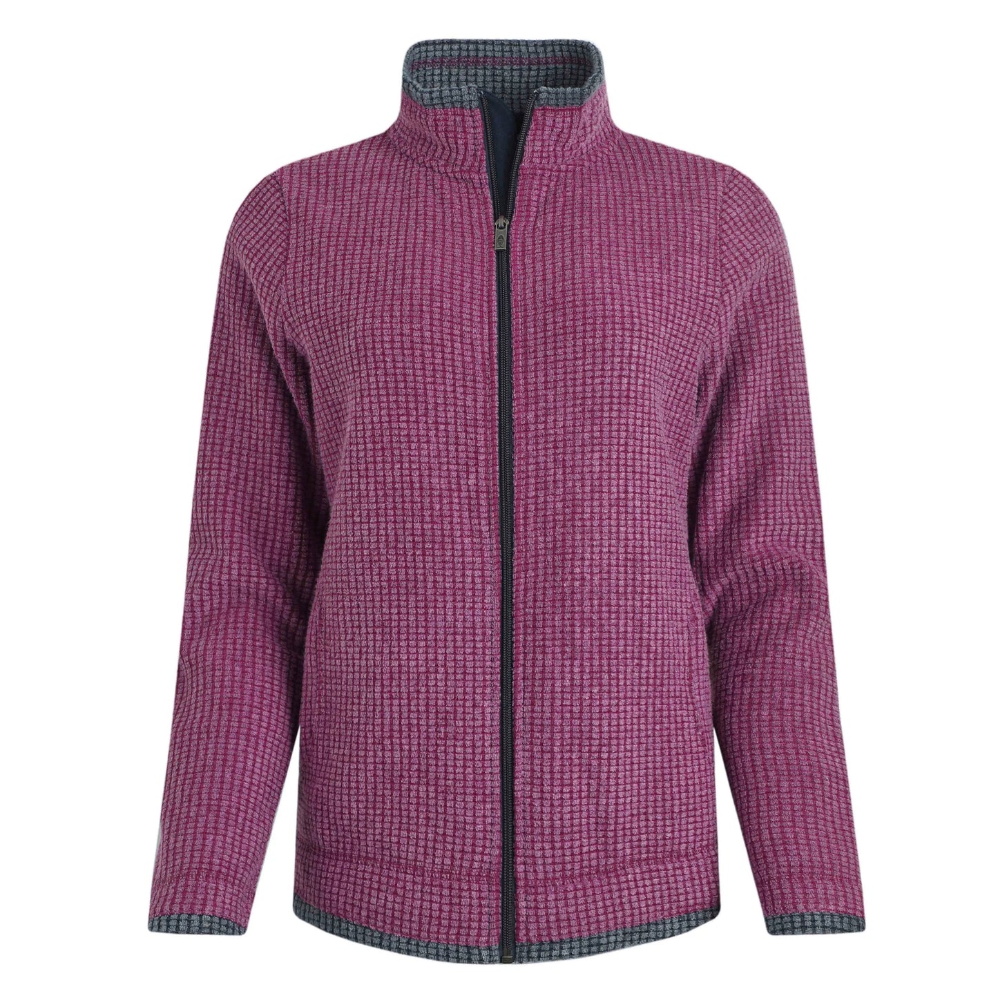 Weird Fish womens Ariana grid fleece purple wine full zip fleece jacket with high neck and long sleeves