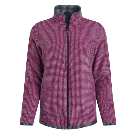 Weird Fish womens Ariana grid fleece purple wine full zip fleece jacket with high neck and long sleeves