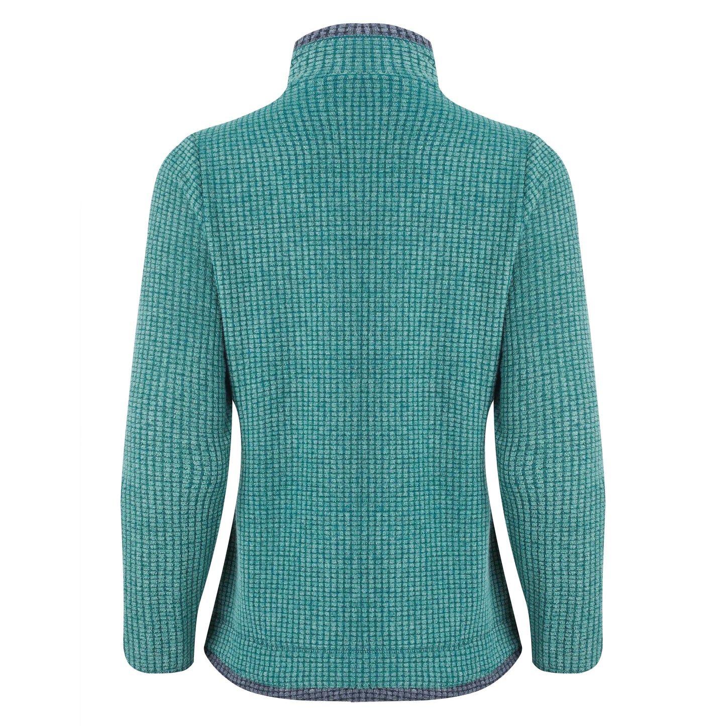 Back view of Weird Fish Ariana womens zip grid fleece green in a textured zip-up design