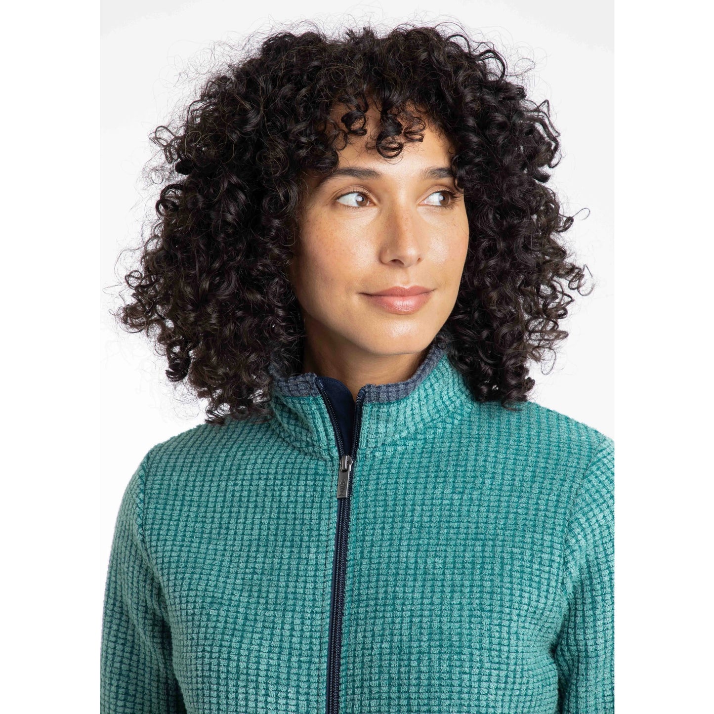 Weird Fish womens Ariana zip grid fleece green cosy textured zip-up jacket with high collar