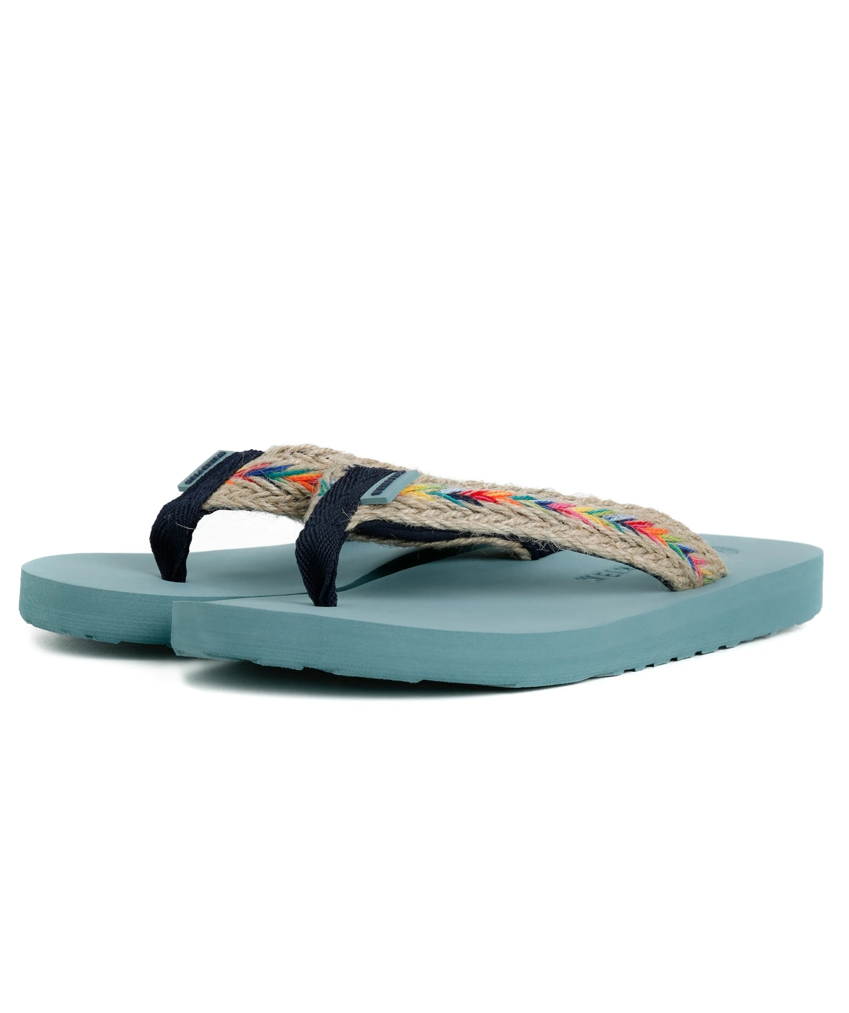 Weird Fish womens blue Adila flip flops with colorful braided straps and blue sole