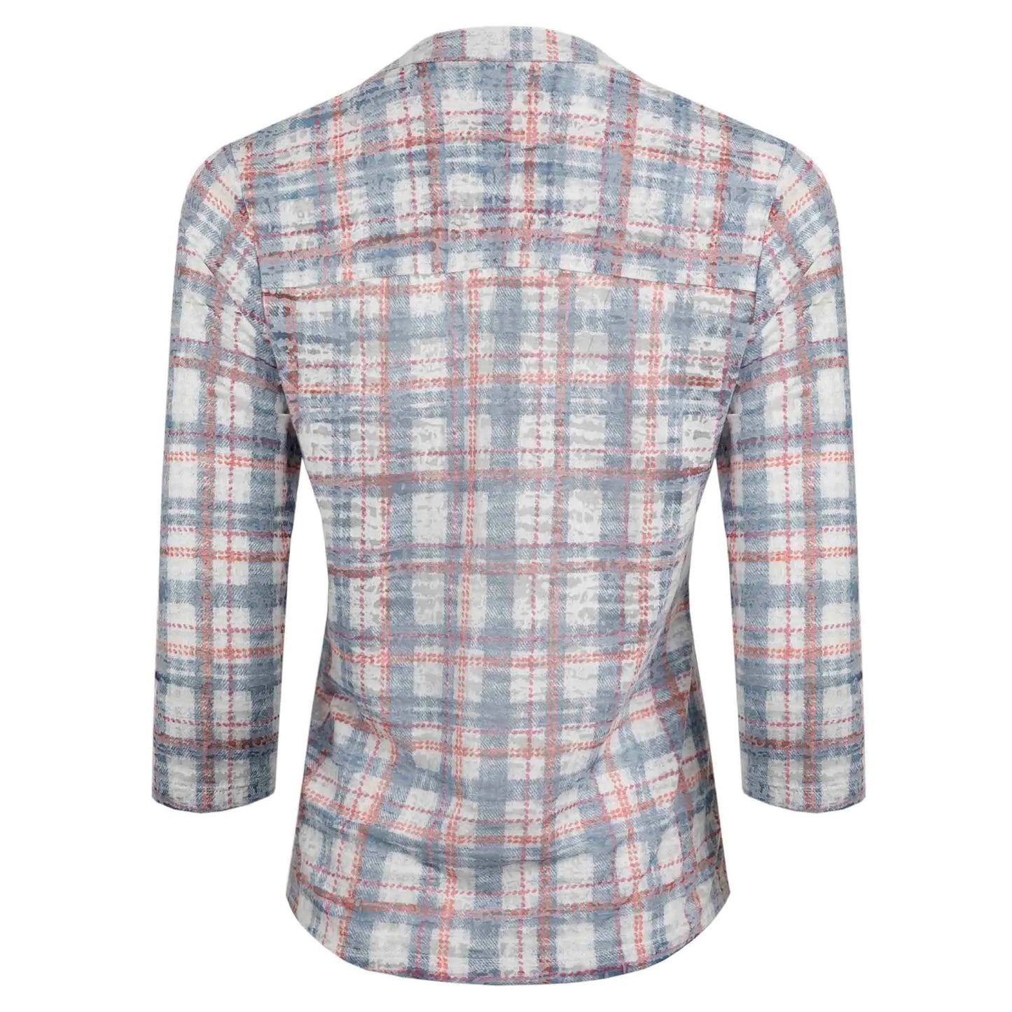 Back view of Weird Fish womens Fes check shirt in Pale Denim Blue with long sleeves and check pattern