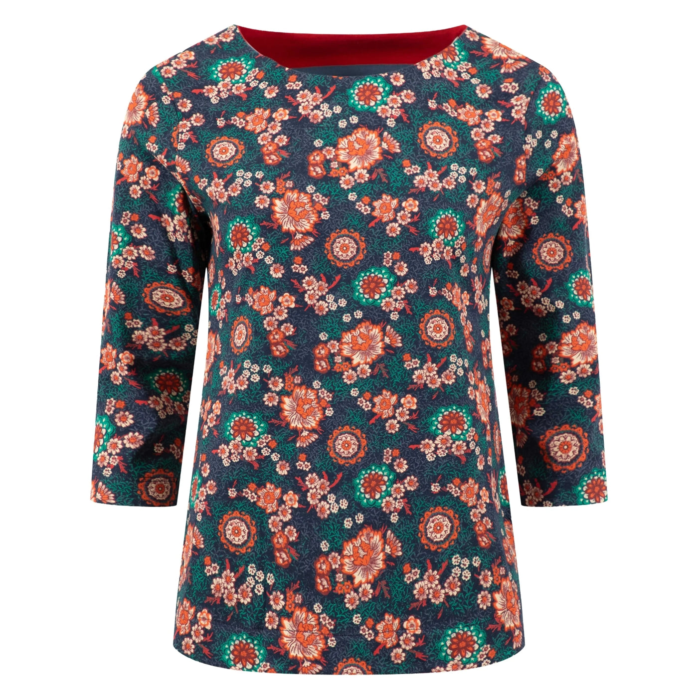 Floral patterned Weird Fish womens t-shirt with three quarter sleeves on a white background