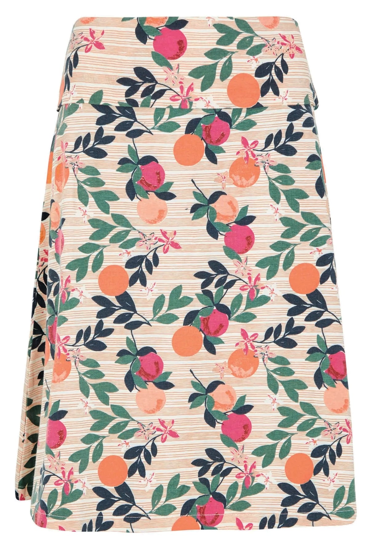 Weird Fish women's skirt with colorful floral and fruit pattern for casual summer wear