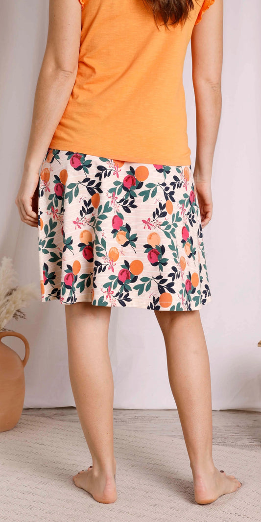 Weird Fish women's Malmo jersey printed skirt in Cantaloupe.