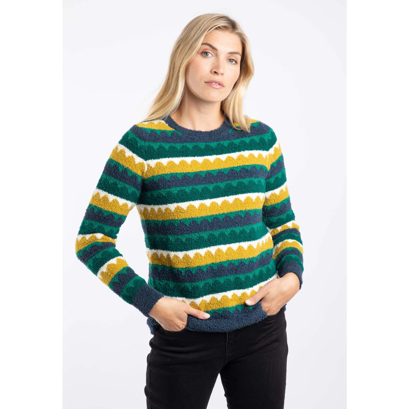 Weird Fish Womens Tyla Cosy Knit Scalloped Jumper Antique Moss