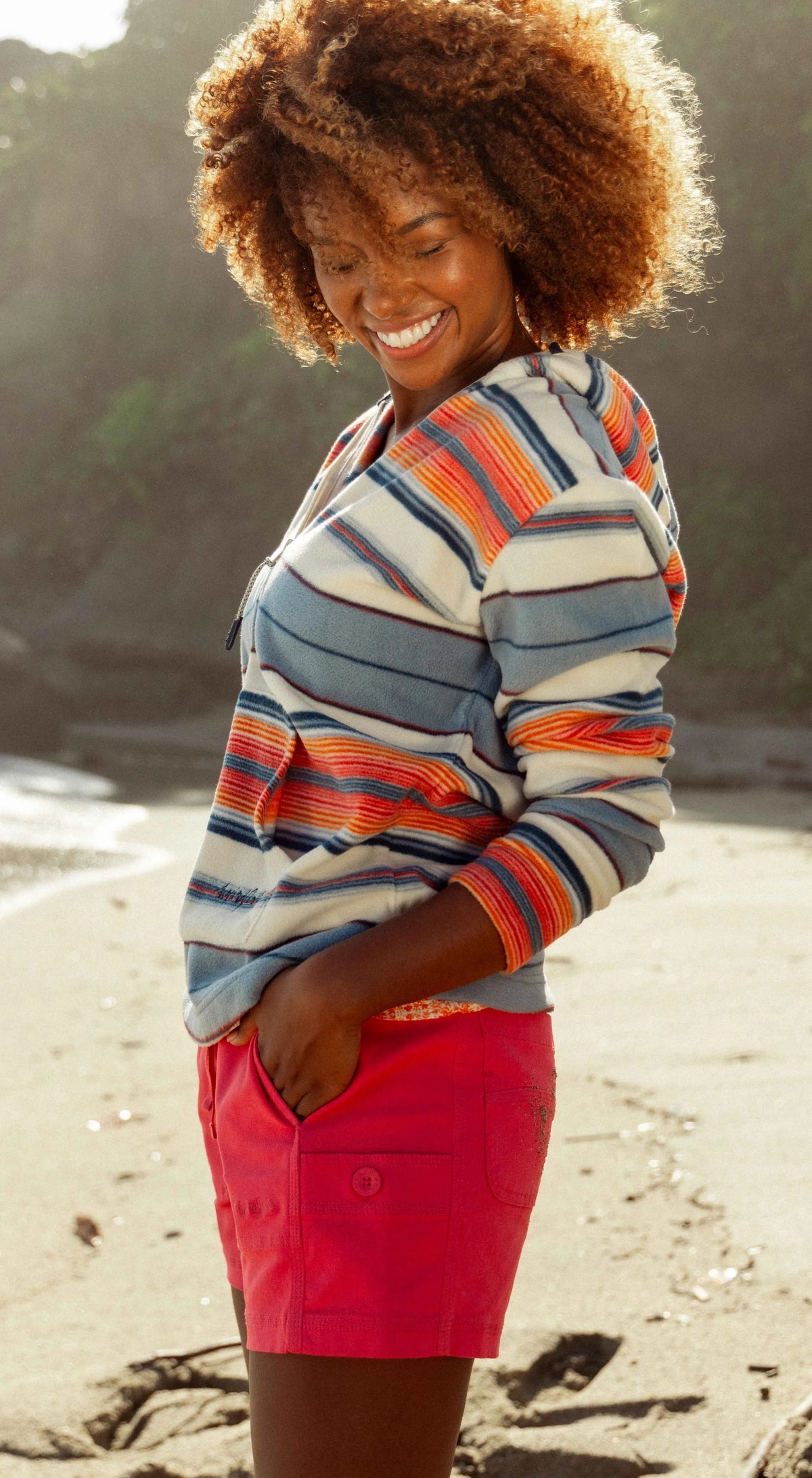 Weird Fish women's Willoughby shorts in Hot Pink with button side pockets.