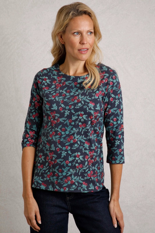 Weird Fish Womens Saffia Printed Sparkle Jersey Top - Midnight