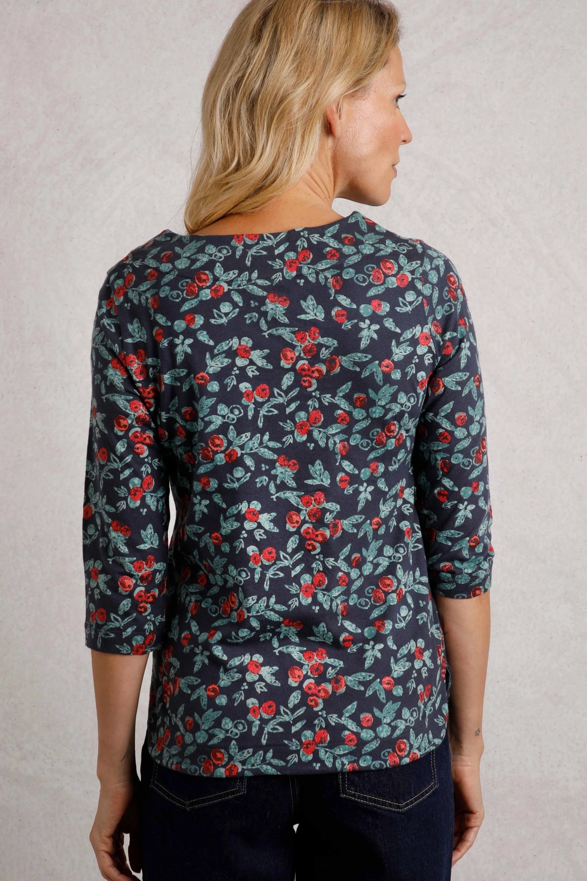 Weird Fish Womens Saffia Printed Sparkle Jersey Top - Midnight