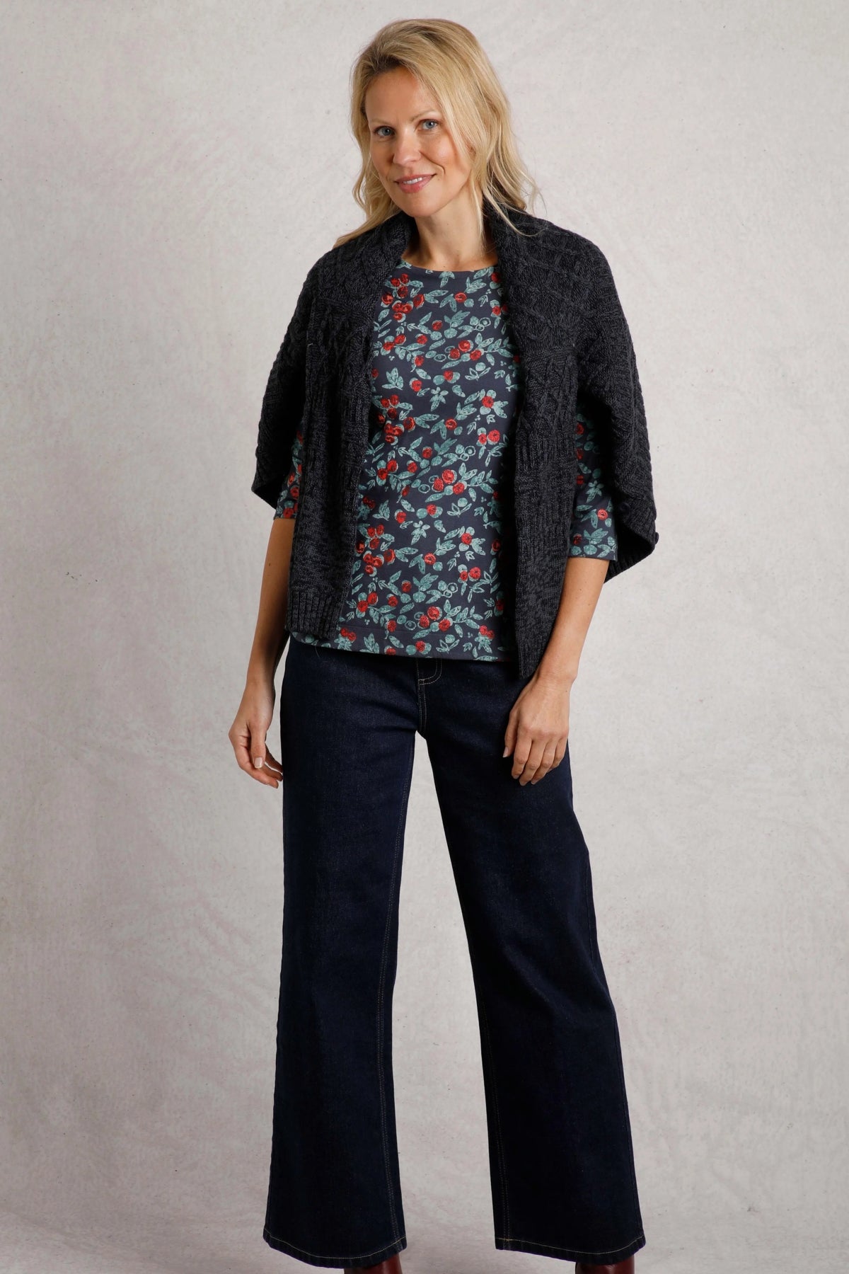 Weird Fish Womens Saffia Printed Sparkle Jersey Top - Midnight