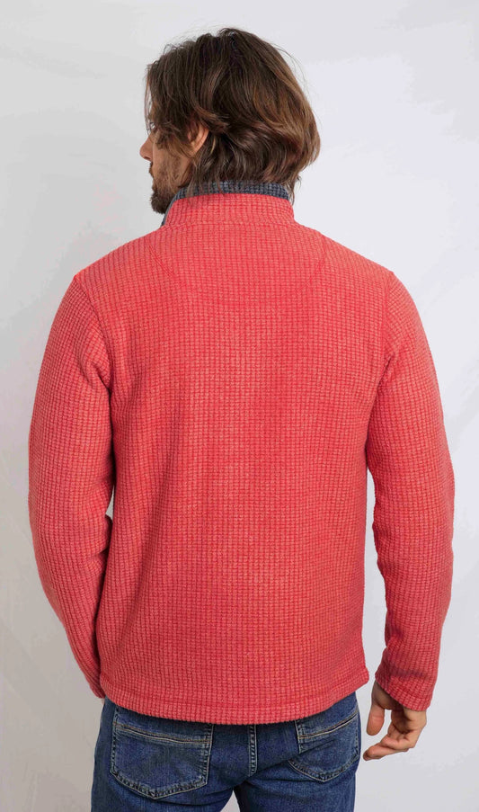 Weird Fish Mens Newark 1/4 Zip Grid Fleece - Barberry Red