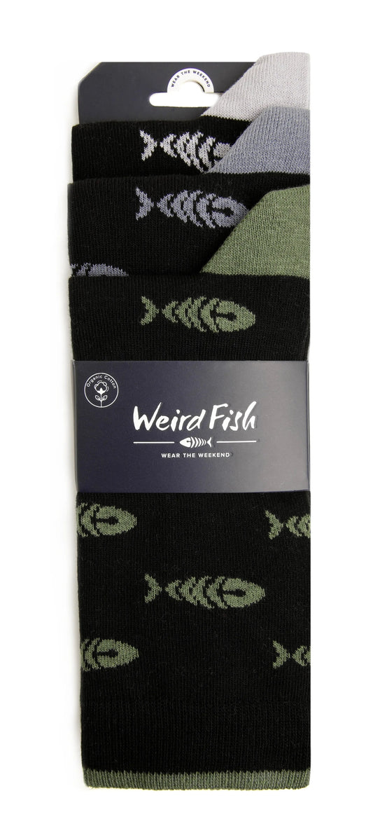 Weird Fish Mens 'Ronan' 3 Pack Socks - Black / Green / Greys