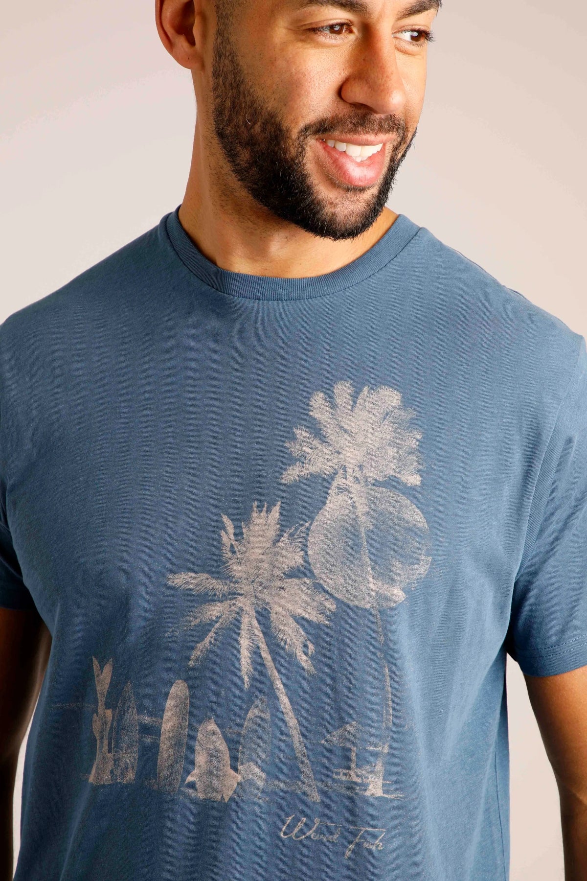 Weird Fish Mens Shoreline Linen Rich Printed Tee - Ensign Blue