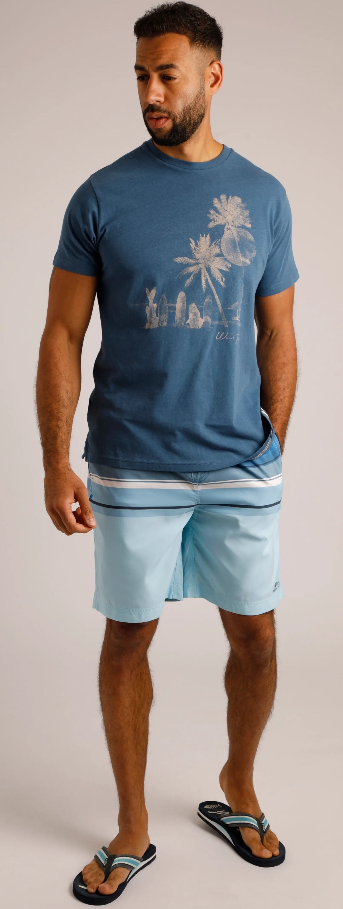 Weird Fish Mens Shoreline Linen Rich Printed Tee - Ensign Blue