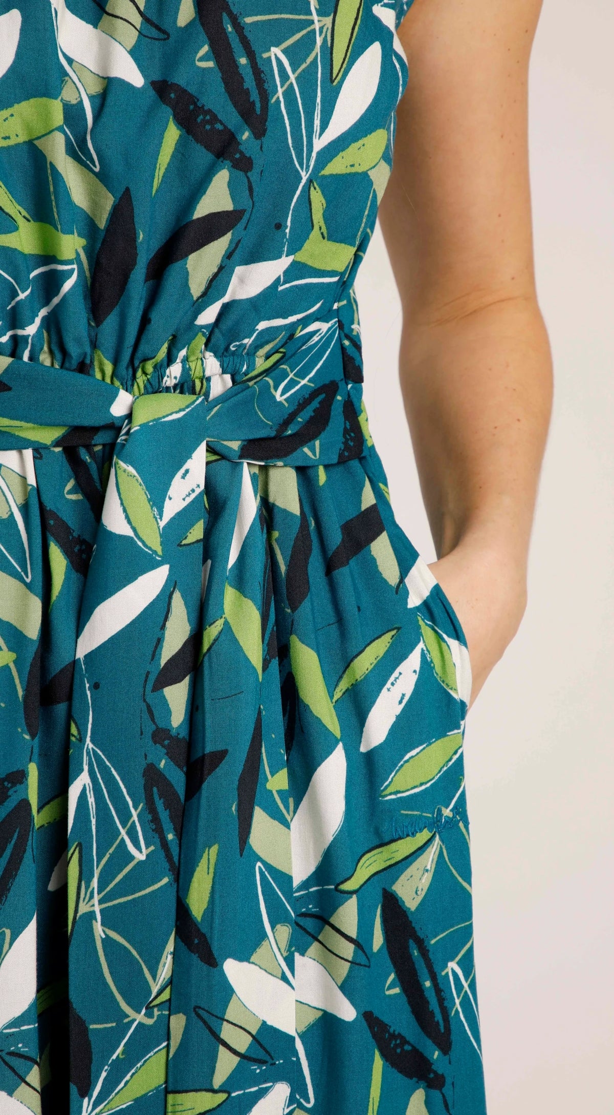 Weird Fish Womens Roxi Culotte Jumpsuit - Deep Sea Blue / Leaf Print