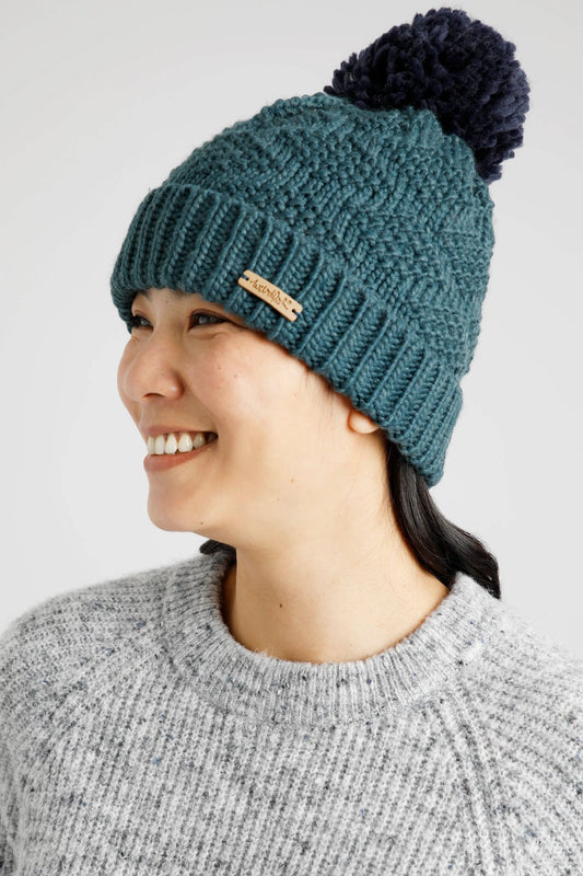 Weird Fish Aliza Textured Bobble Hat - Cedar Green