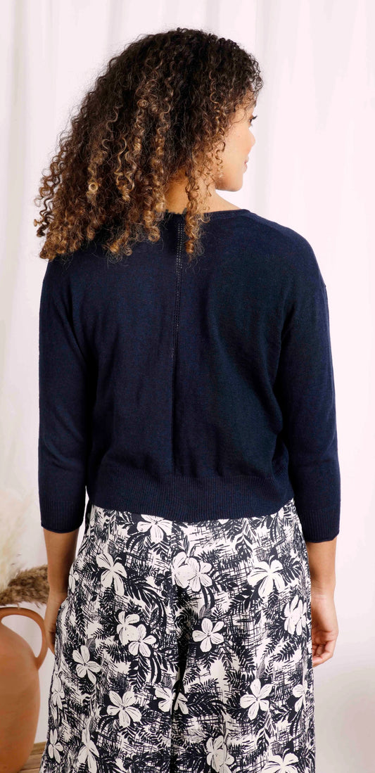 Women's Weird Fish Limon cropped cardigan in Navy.