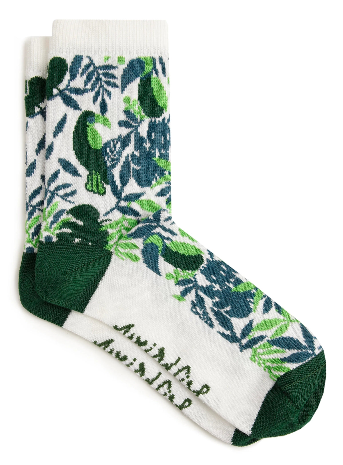 Weird Fish women's Parade socks with an Ivy Green jungle / bird pattern.
