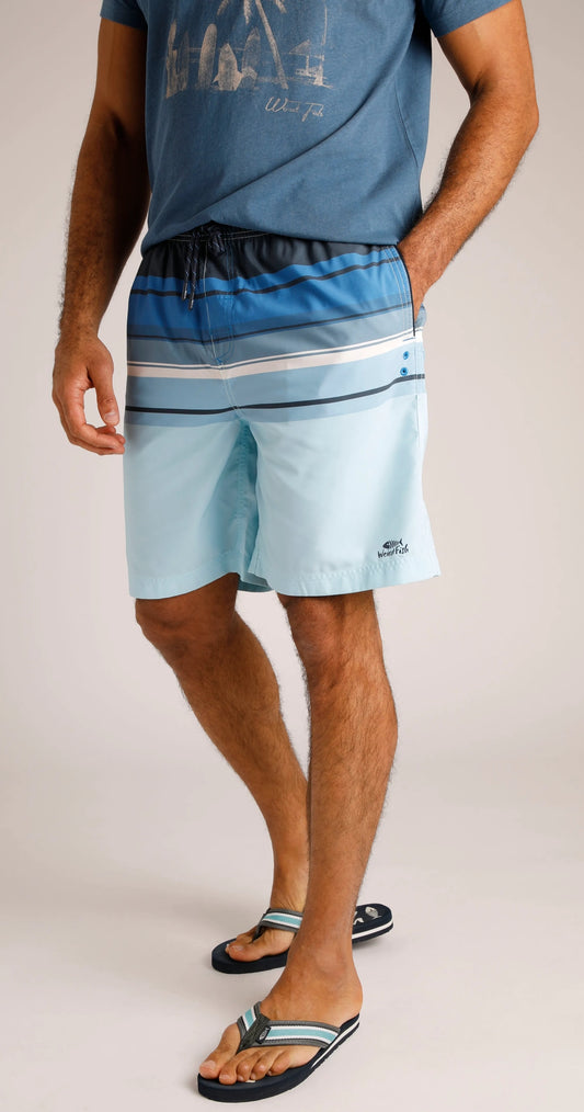 Weird Fish Mens Lucknow Printed Stripe Board Shorts - Blue Sapphire