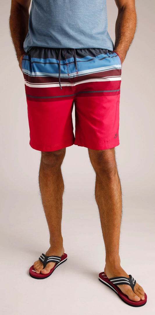 Weird Fish Mens Lucknow Printed Stripe Board Shorts - Garnet Red