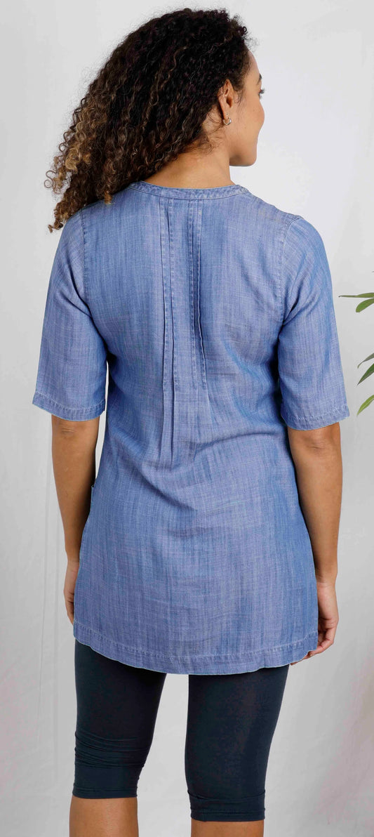 Women's Moa Tencel tunic from Weird Fish in Denim Blue.