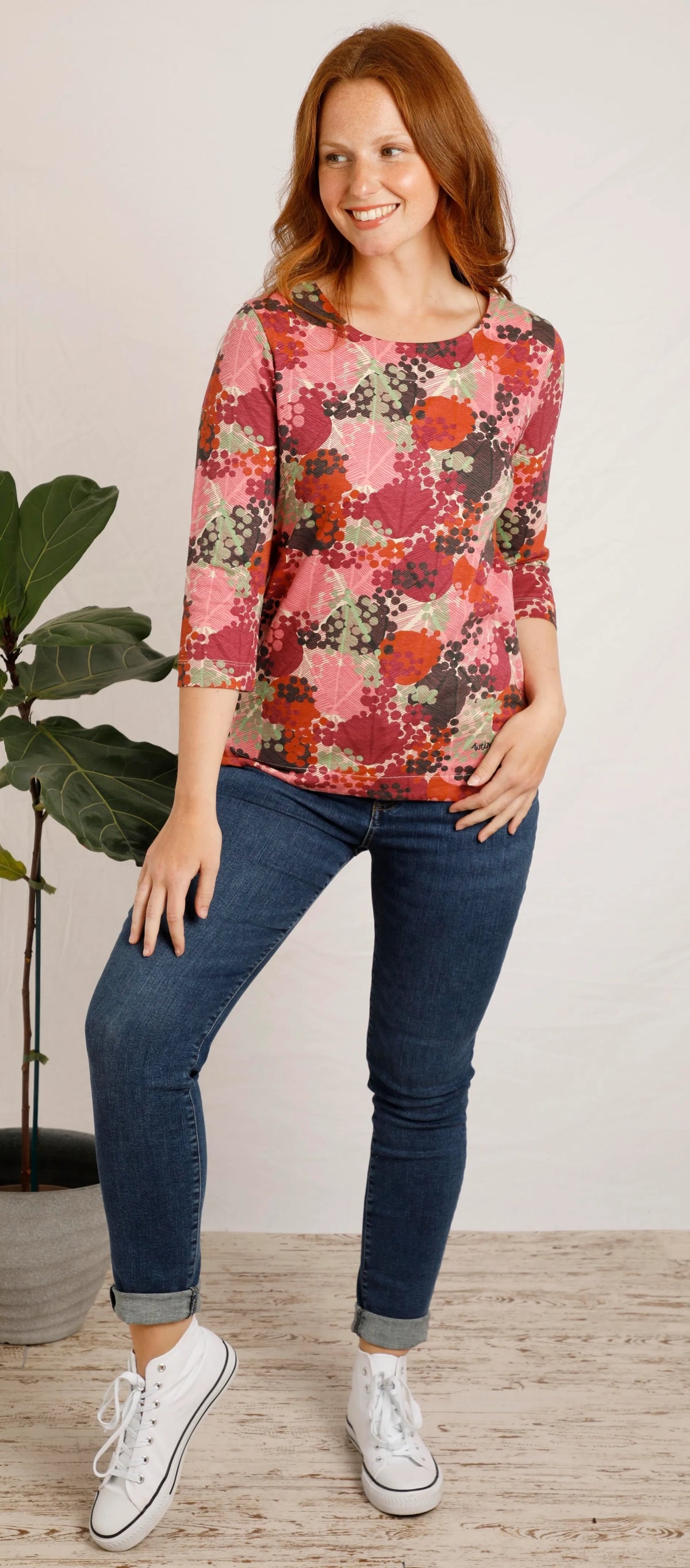 Weird Fish Womens 'Pinto' Floral Print Tee - Dusty Rose