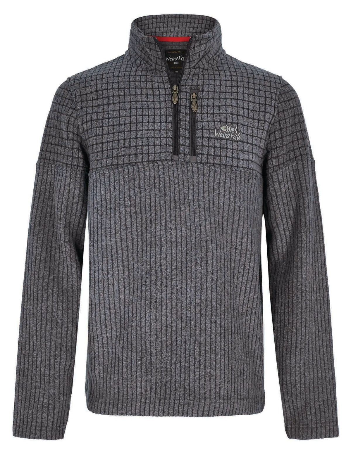 Weird Fish men's Longmont stripe grid textured fleece with chest zip pocket.