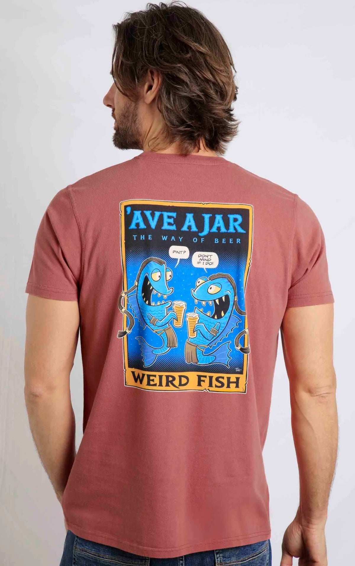 Weird Fish Mens Ave a Jar Printed Tee - Rosewood - Salt Cellar Clothing