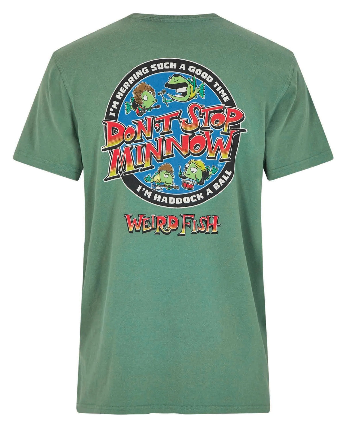 Weird Fish men's Stop Minnow printed short sleeve t-shirt in Dusky Green.