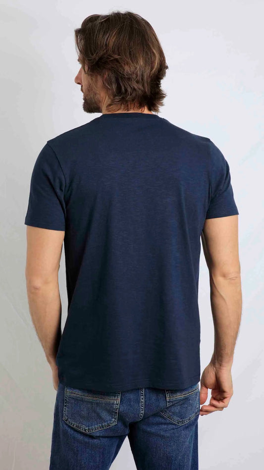 Weird Fish men's Fished plain short sleeve organic cotton slub tee in Navy.