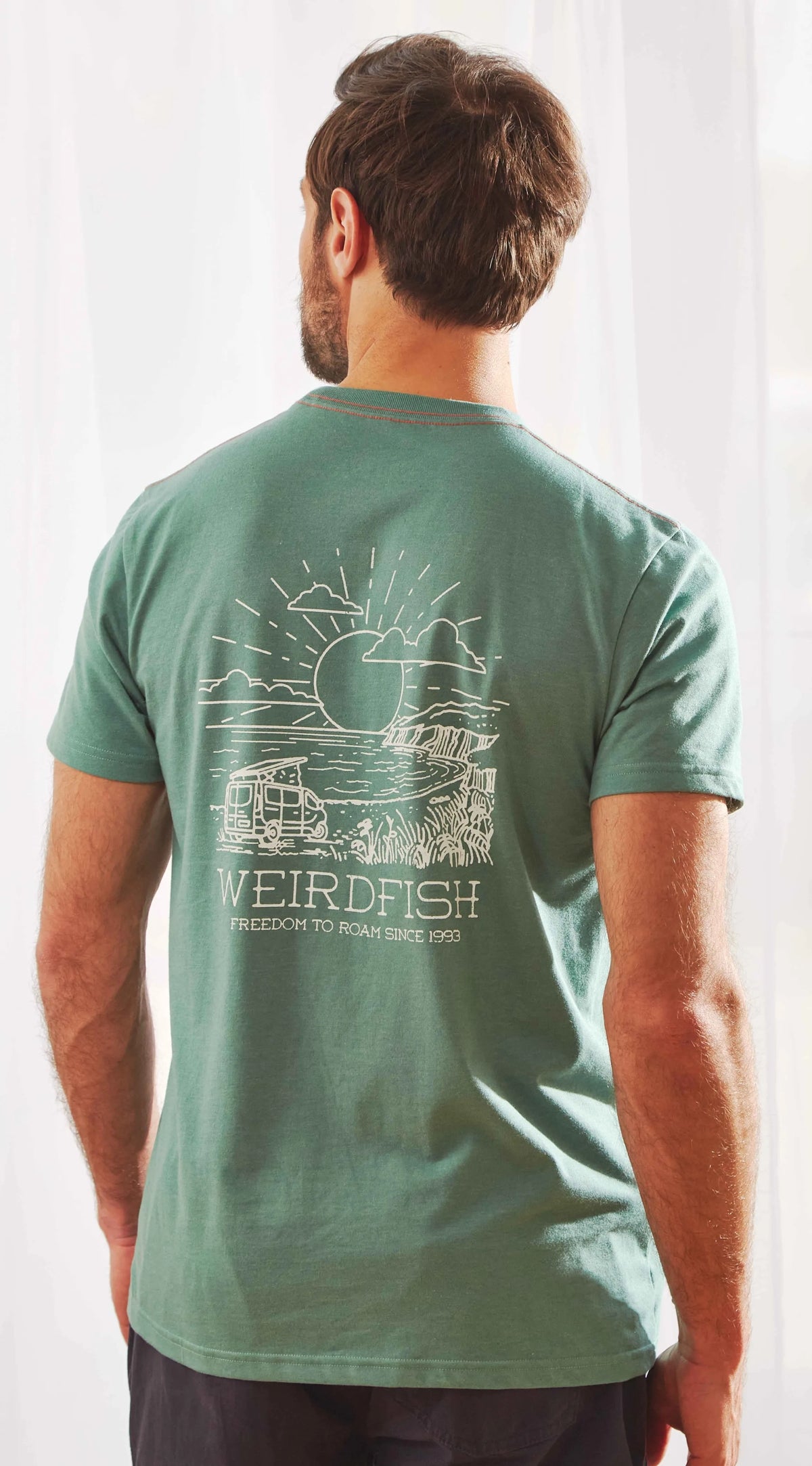 Weird Fish Mens Roamer Print T-Shirt - Dark Jade Green