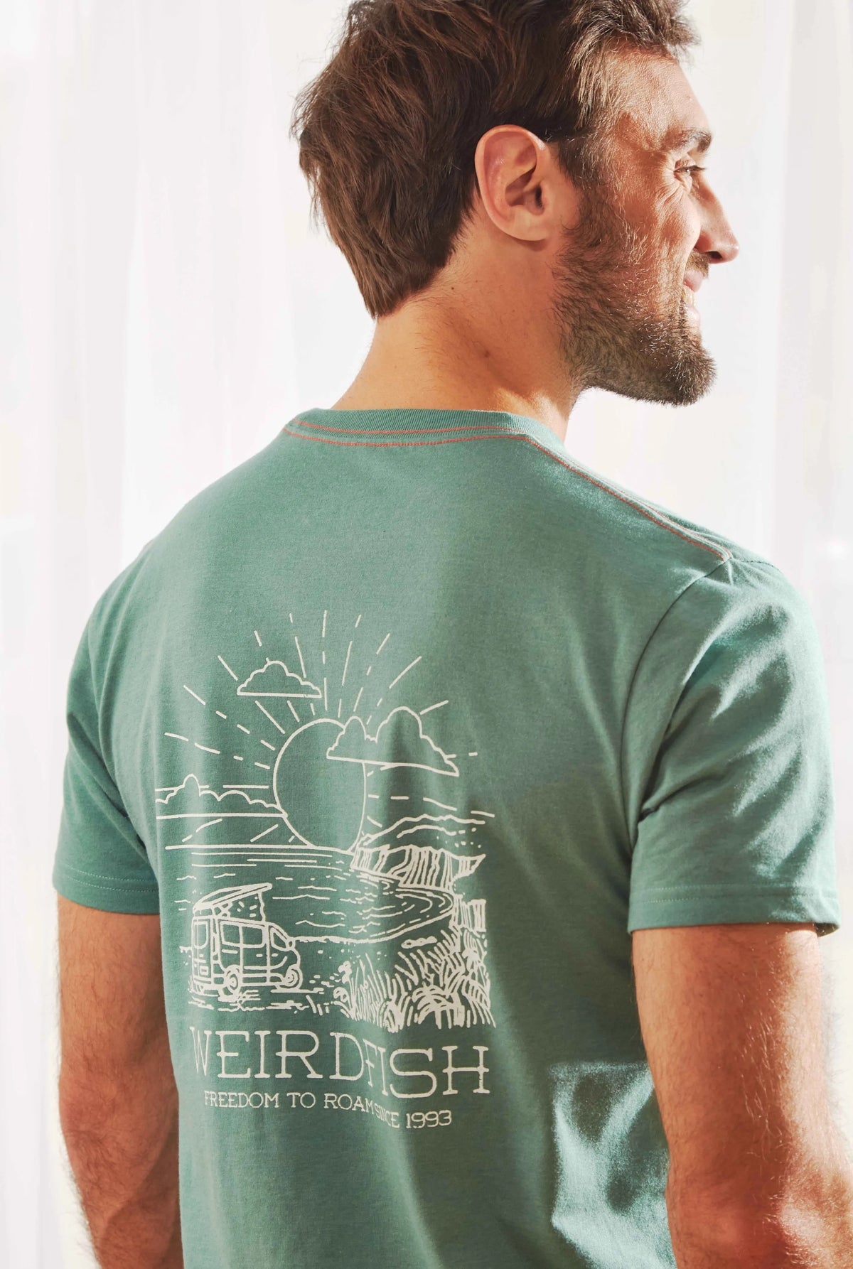 Weird Fish Mens Roamer Print T-Shirt - Dark Jade Green