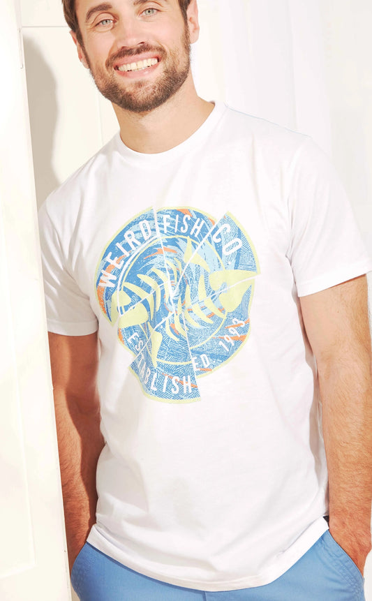 Men's white Vortex short sleeve crew neck t-shirt from Weird Fish.