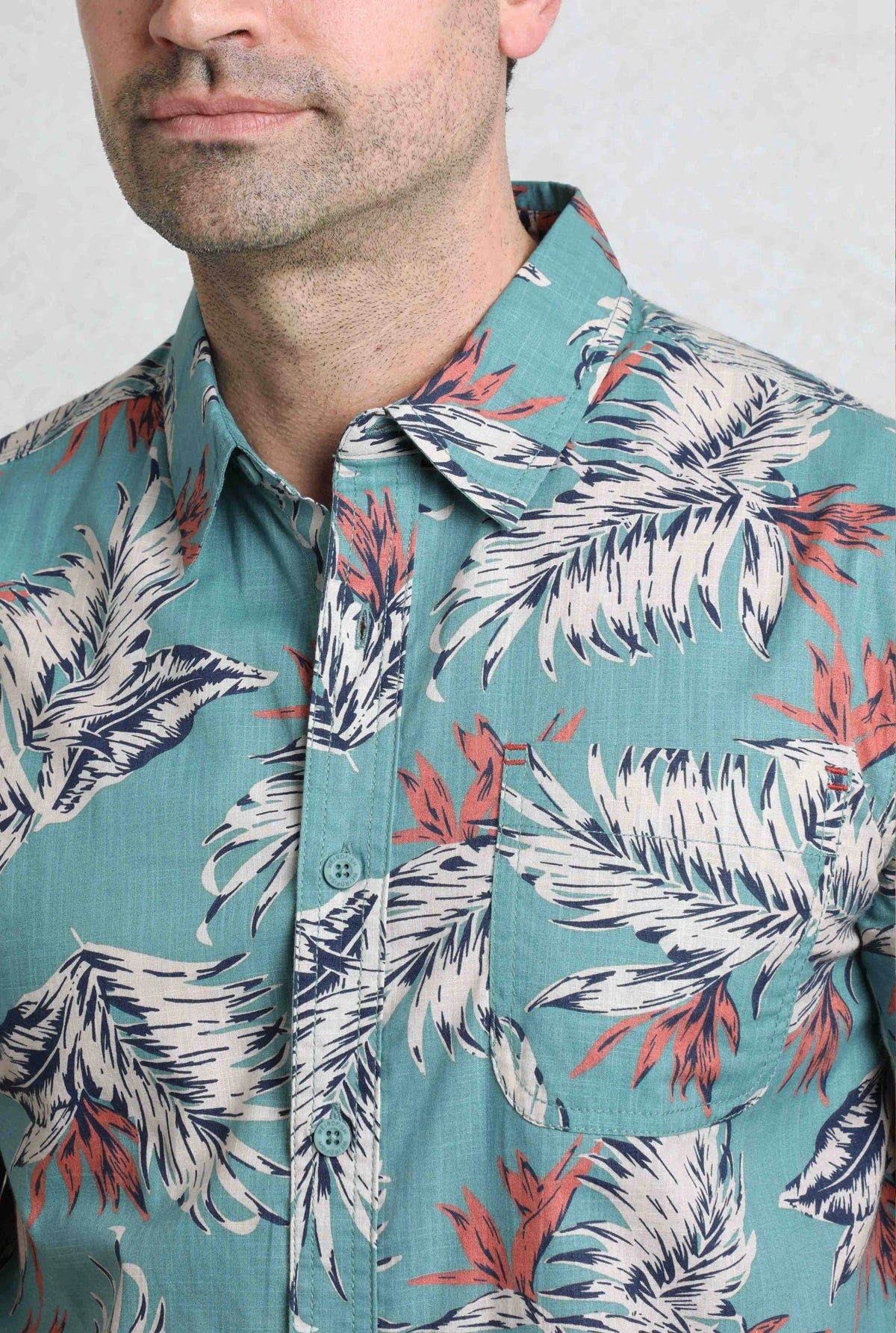 Weird Fish Mens Faraway Tropical Print Shirt - Mineral Blue
