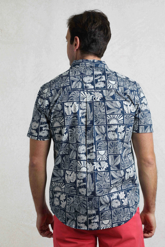 Weird Fish Mens Faraway Tropical Print Shirt - Estate Blue
