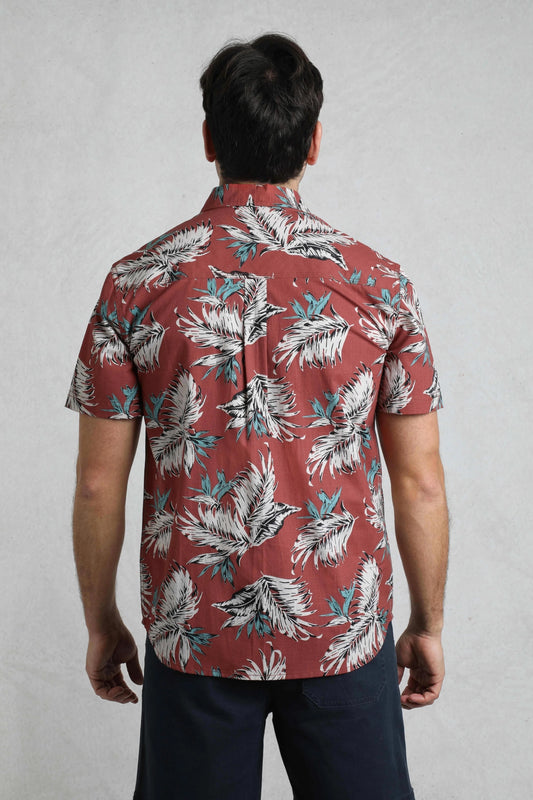 Weird Fish Mens Faraway Tropical Print Shirt - Paprika
