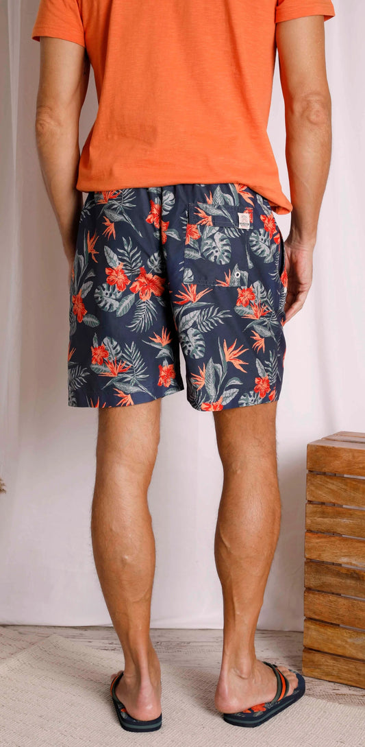 Weird Fish mens printed Belukha tropical floral swim shorts in Navy.
