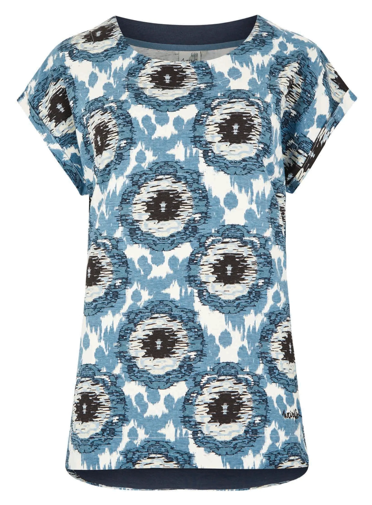 Weird Fish women's Paw Paw t-shirt with a Pale Denim Blue with an abstract circular style print.